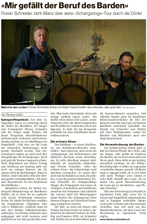 Florian Schneider zieht Bilanz über seine «Schangsongs»-Tour