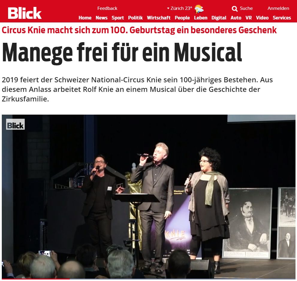 Blick Artikel zum Knie Zirkusmusical