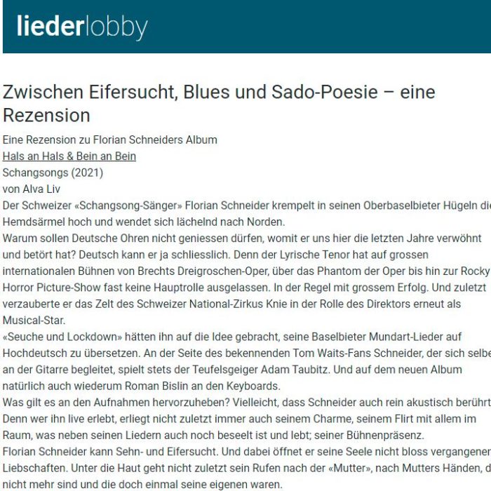 Zwischen Eifersucht, Blues und Sado-Poesie – eine Rezension