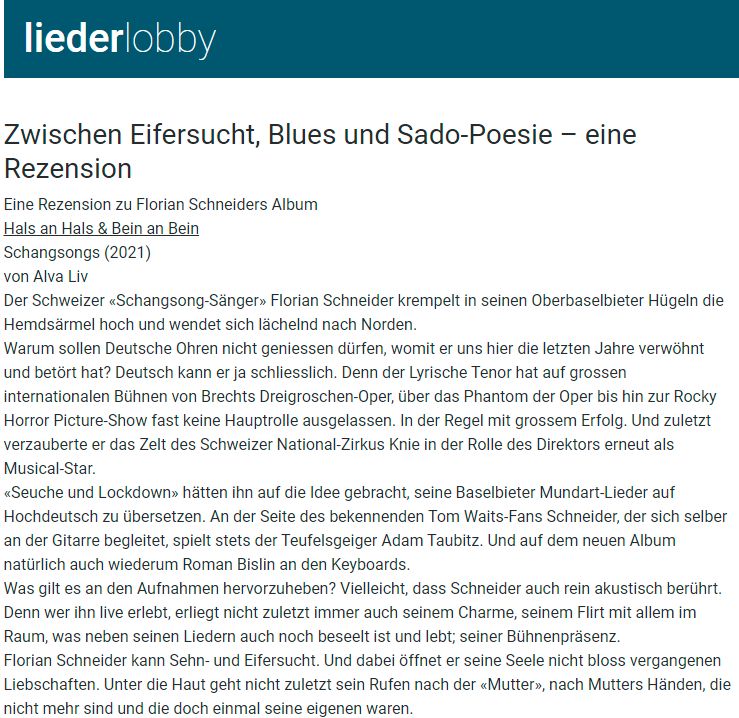 Zwischen Eifersucht, Blues und Sado-Poesie – eine Rezension